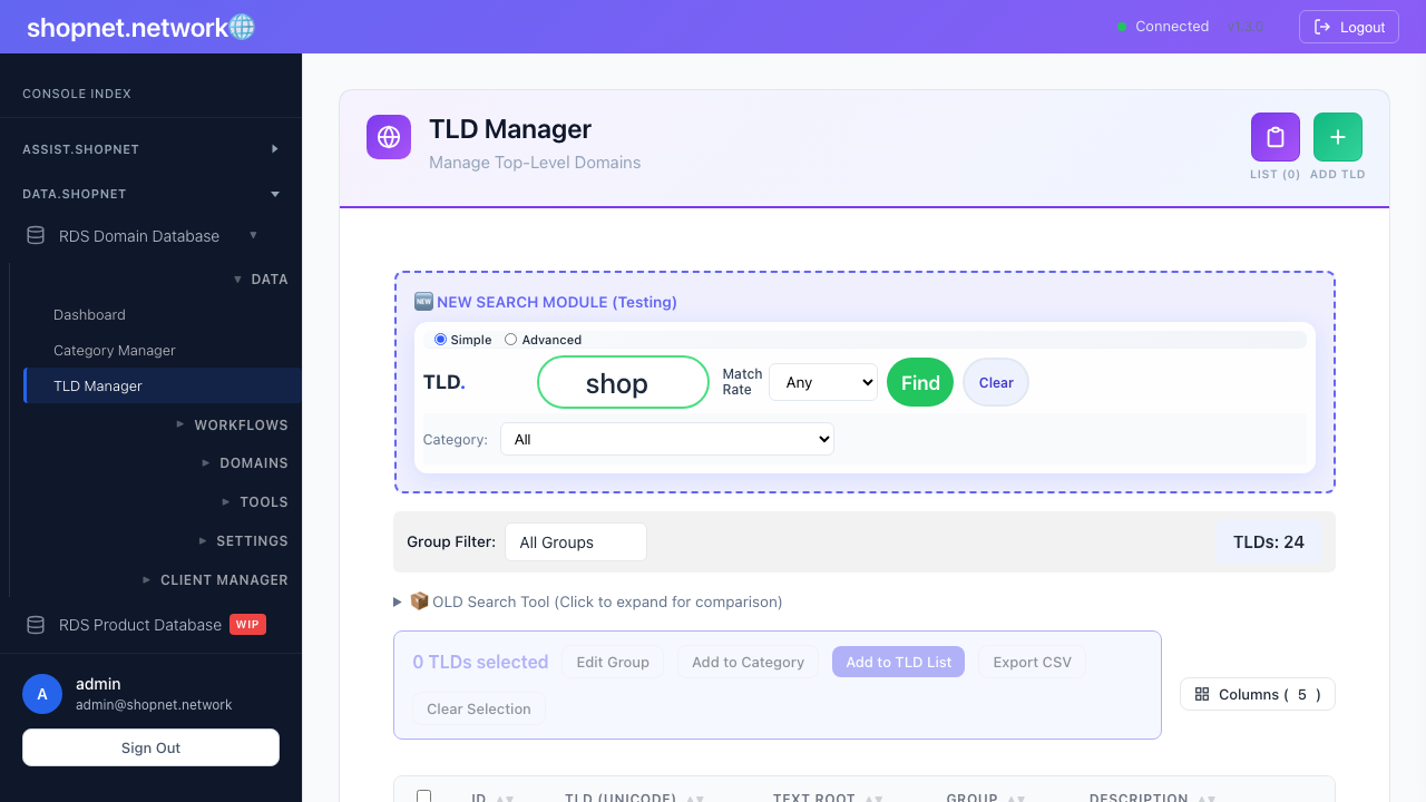 TLD Manager search
