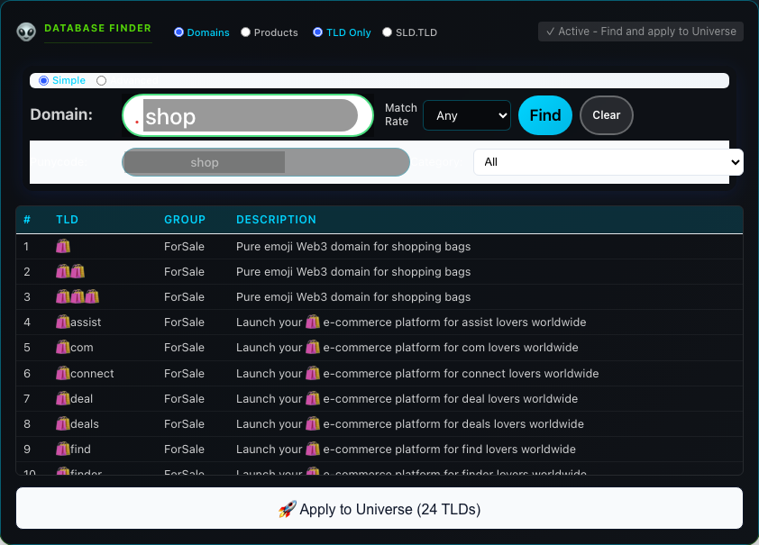 Universe Domain Finder